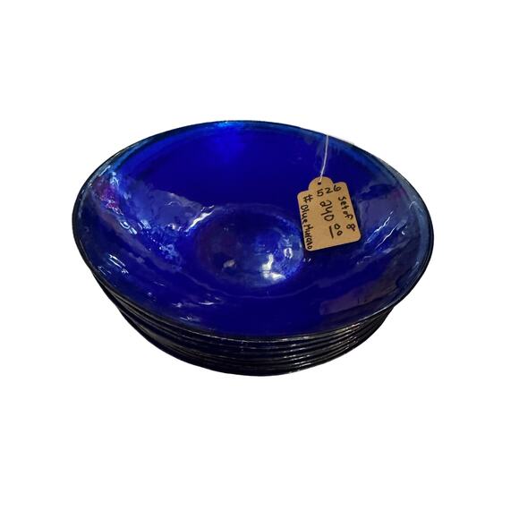 Murano Other - 8 Ferro Murano Iridescent Glass Salad Bowls Signed Cobalt Blue 8.5" Italian Made